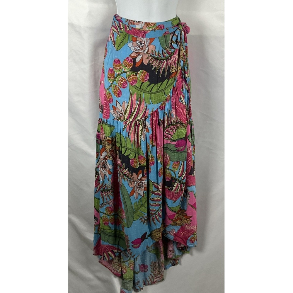 Rachel Roy Women's Size Small Tropical Wrap Skirt Dress Hi/ Low Hem Button Tie